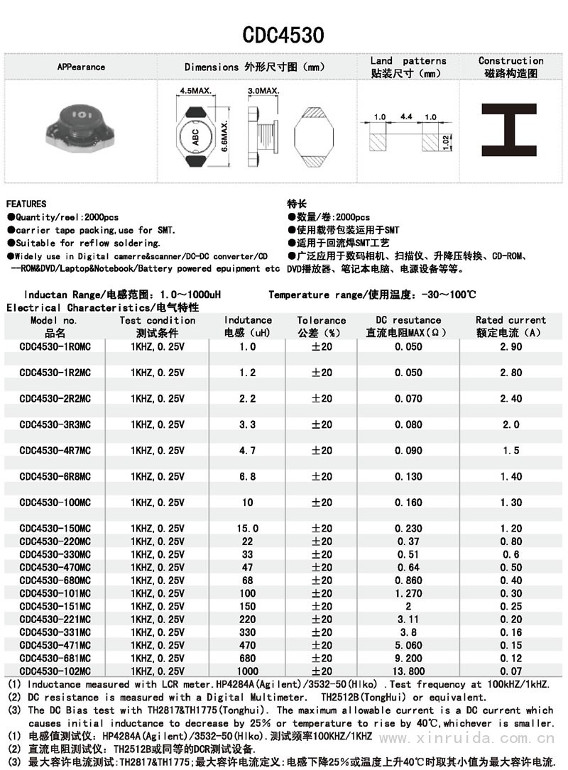 芯瑞達電子,CDC4530電感,貼片電感,功率電感,繞線(xiàn)電感