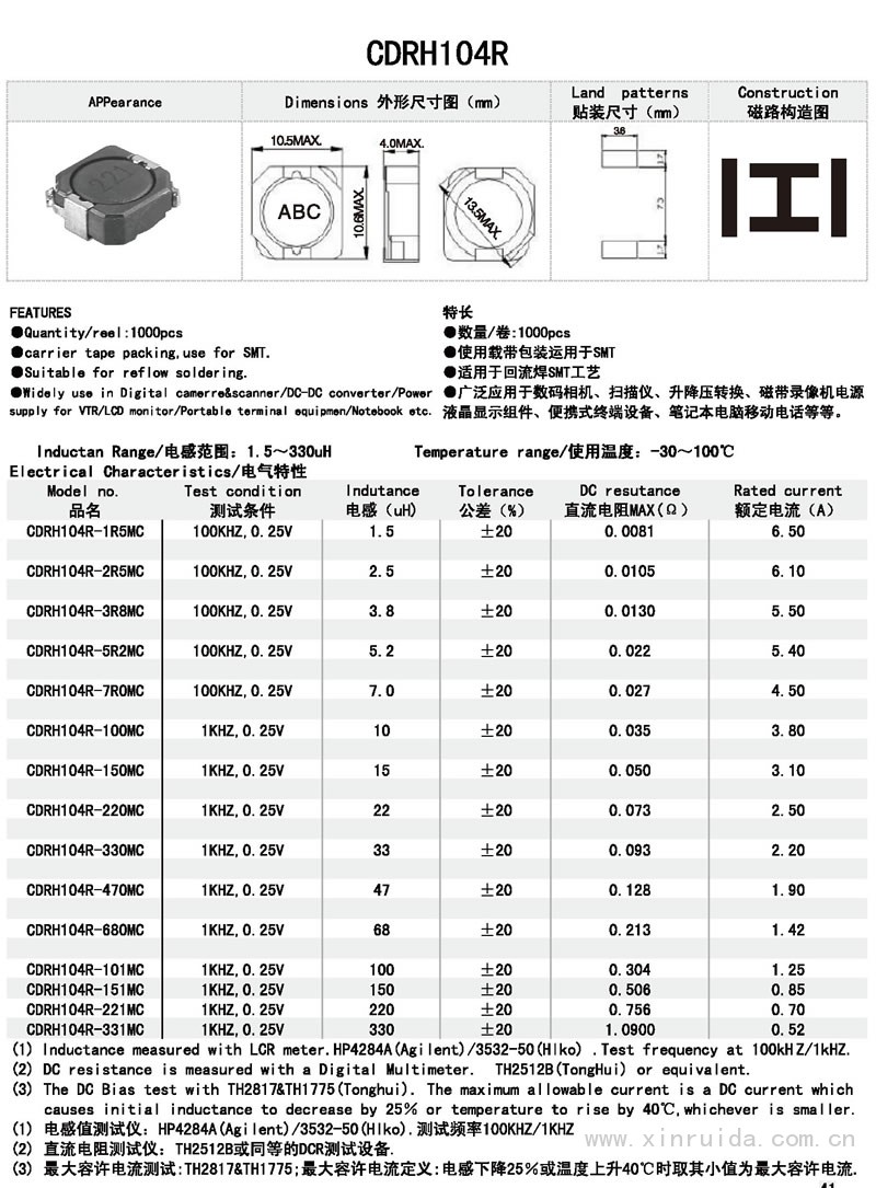 芯瑞達電子,CDRH104R電感,貼片電感,功率電感,繞線(xiàn)電感