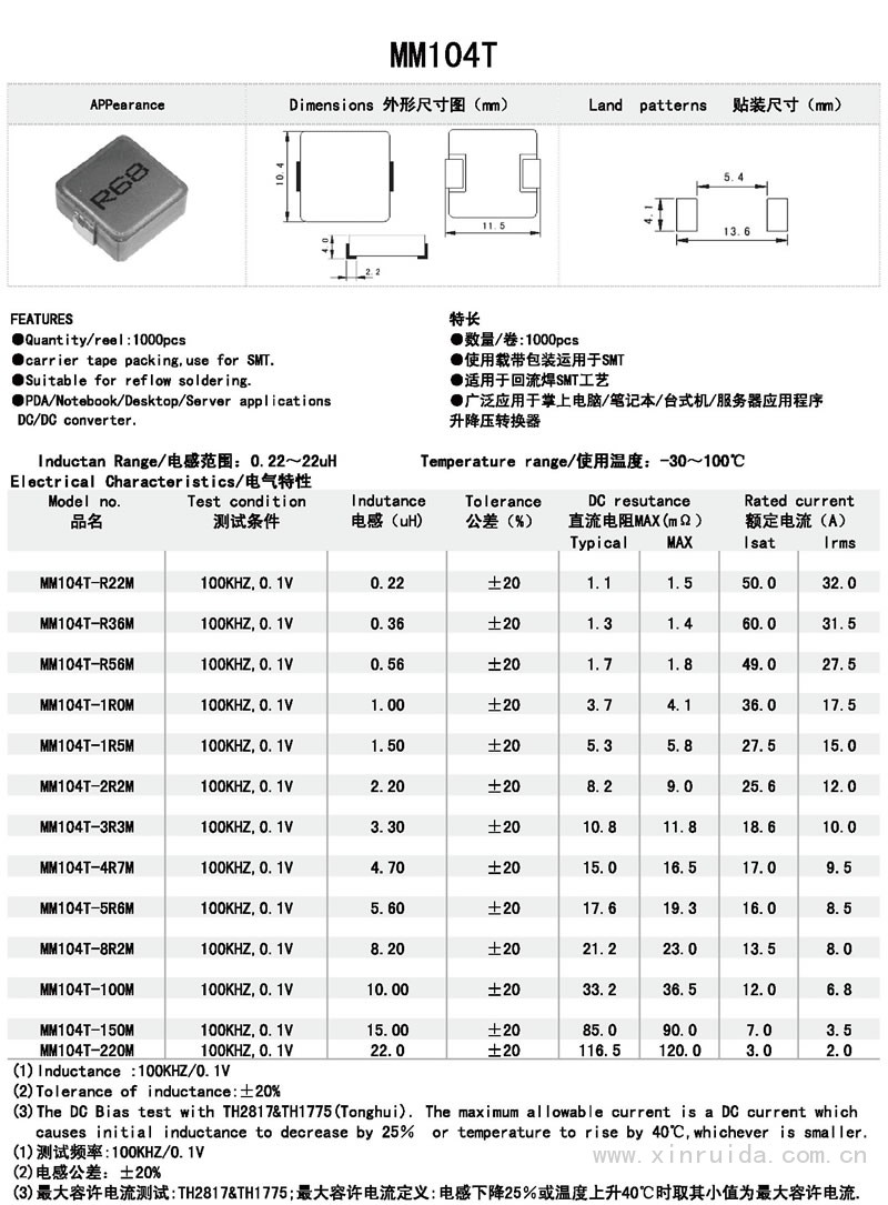 芯瑞達電子,MM104T電感,貼片電感,功率電感,繞線(xiàn)電感