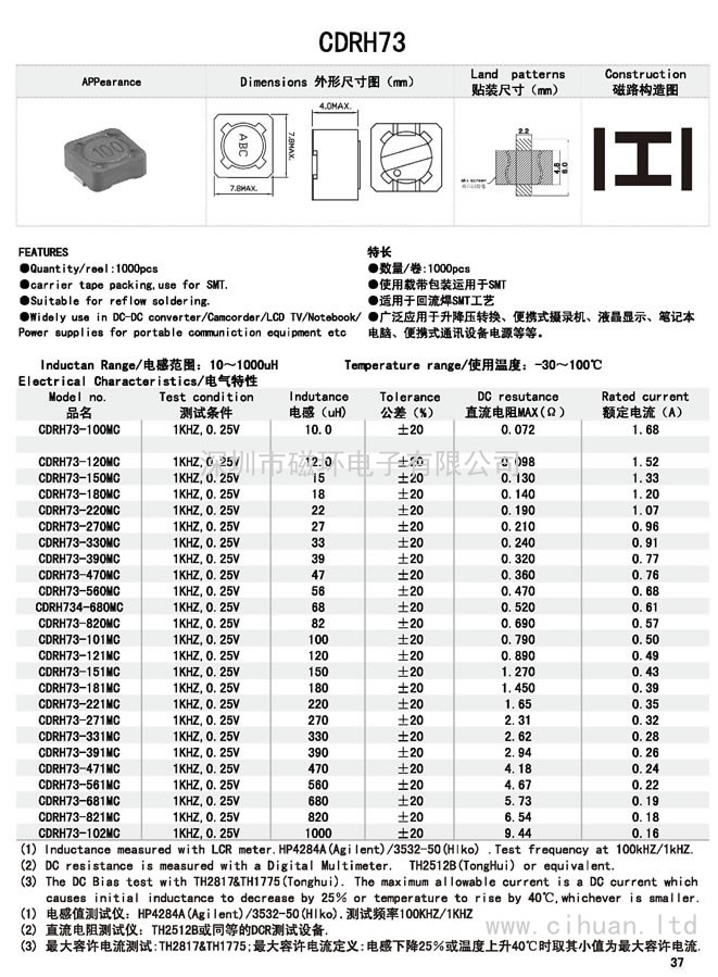 CDRH73貼片功率電感 