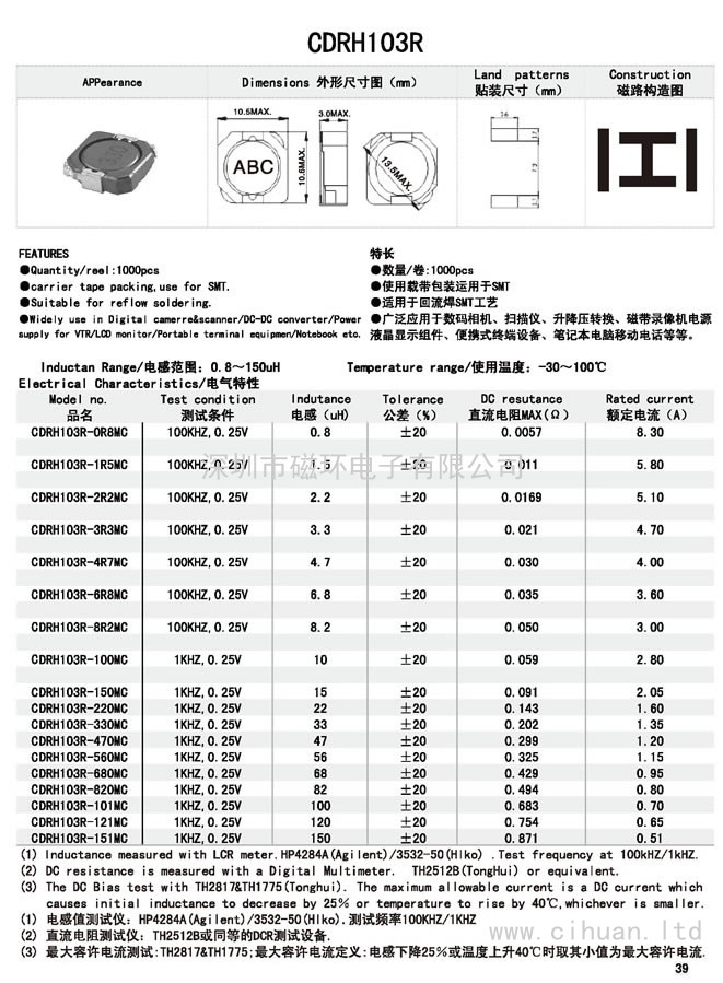 CDRH103R貼片功率電感 