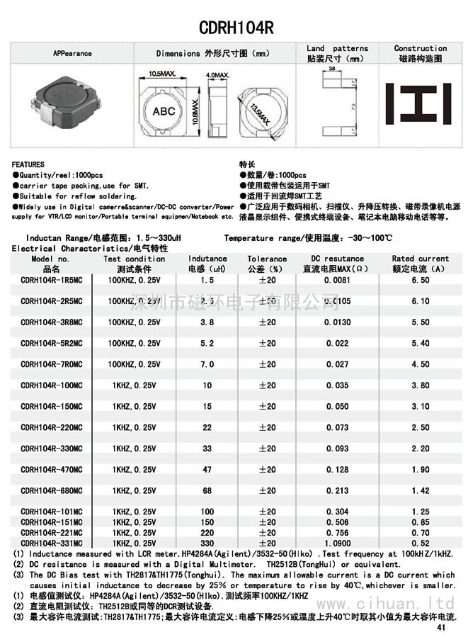 CDRH104R貼片功率電感 
