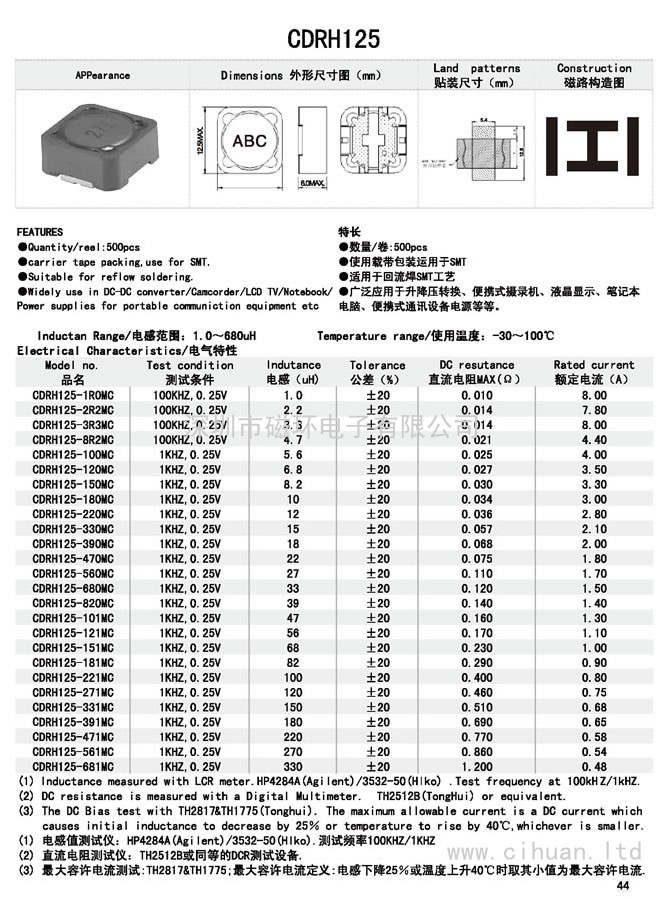 CDRH125貼片功率電感 