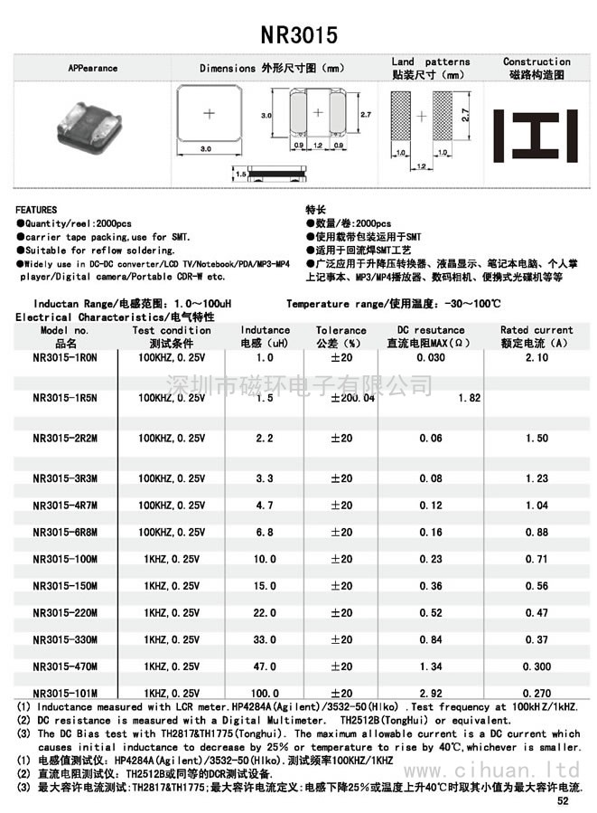 NR3015貼片功率電感 