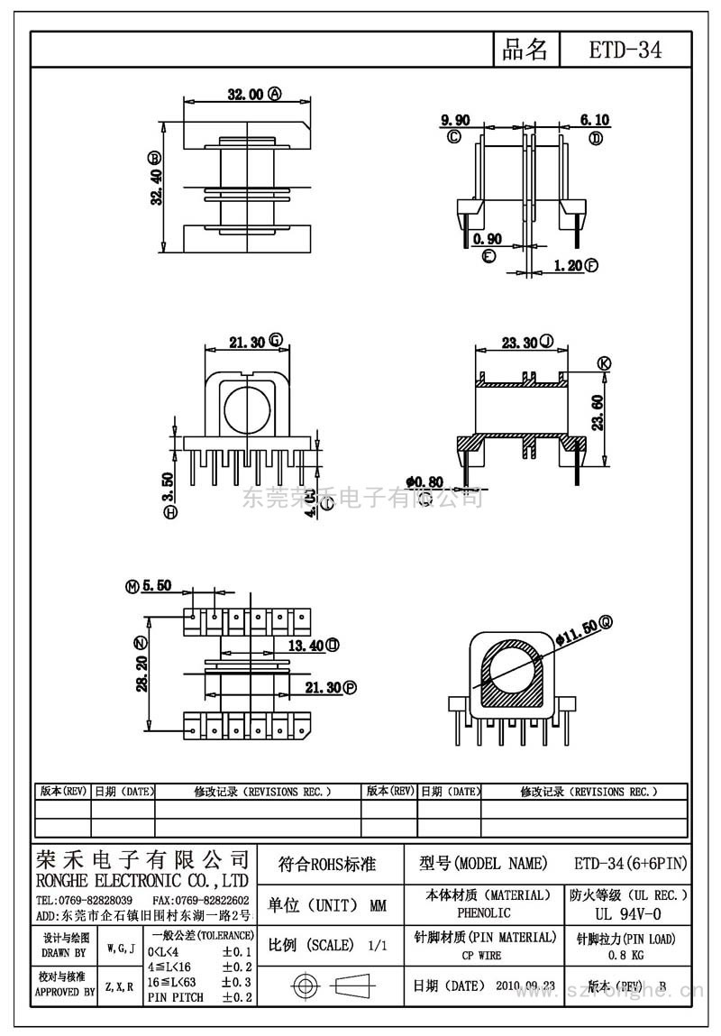 RH-ETD-34/ETD-34臥式 (6+6PIN)